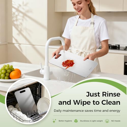 3-Piece Titanium Cutting Board Set, Double-Sided Titanium Chopping Boards for Kitchen, Dishwasher Safe Prep Boards for Meat, Fruits, Vegetables and Raw Cooked Food Separation