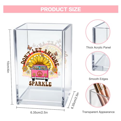 Don't Let Anyone Dull Your Sparkle Acrylic Makeup Brush Organizer Holder, Motivational Boho Vanity Desk Accessories for Home Office Decor, Inspirational Gifts for Women Girl Daughter Coworker - style: Don't Let