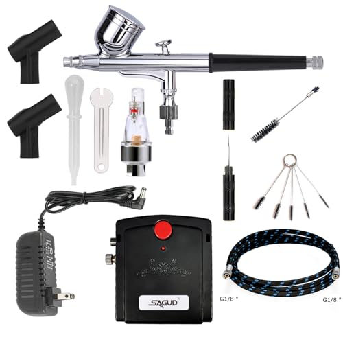 Professional Mini Airbrush Kit with Portable Compressor - Perfect for Painting, Hobby, Craft, Model - Dual-Action Gravity Feed Air Brush Gun with Airbrush Cleaning Kit