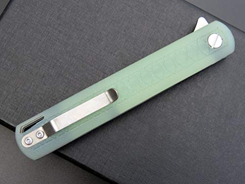 Eafengrow EF16 Folding Knife Flipper Ball Bearing Point D2 Blade G10 Handle with Pocket Clip Everday Carry Pocket Knife Liner Lock Camping Tactical Outdoor Multitool (Jade) - color: jade