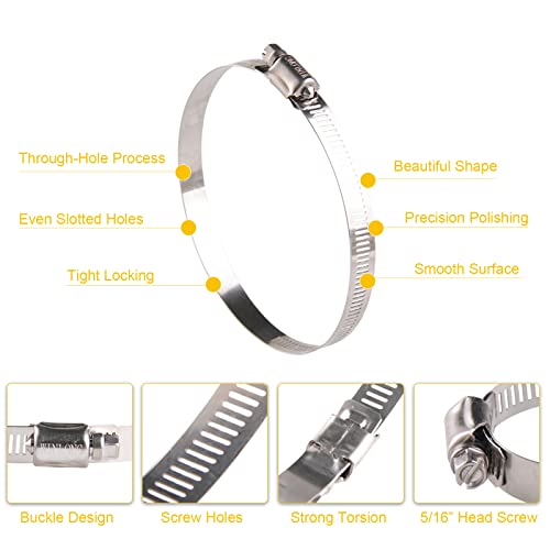 Winlong Stainless Steel 4'' Hose Clamps, 8 Pack, Range 3" to 5" (76-127mm) - size: SAE#72 (3" ~ 5") 8PK