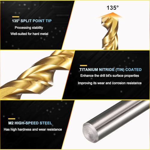 PATIKIL 1.3mm Drill Bit M2 High-Speed Steel 135° TiN Coated 6Pcs - size: 1.3mm