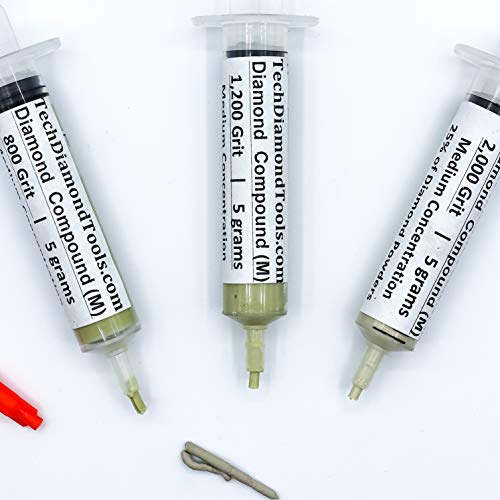 TechDiamondTools Diamond Polishing Paste Kit — 3 Grits (800, 1200, 2000) | USA Made | Oil-Based Syringes | Progressive Polishing Set for Metal, Glass, Gemstone, Knife, Jewelry | 25% Diamond Powder - size: 800 1200 2000 Grit, style: Medium 25% concentratio