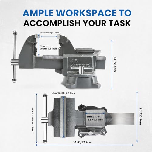 Forward CR40A 4.5 Inch Bench Vise Heavy Duty with Anvil and 210°Swivel Base - size: 4.5 Inch