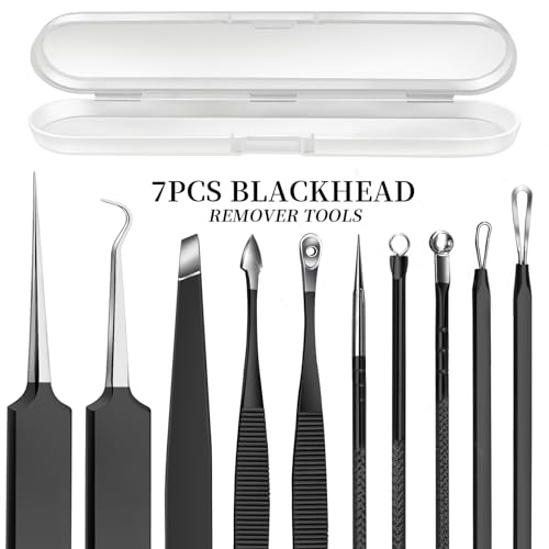 Teenitor Blackhead Remover Tools, Pimple Popper Tool Kit, Ingrown Hair Tweezers, Precision Tweezers, Surgical Grade Blackhead Extractor Pimple Extractor, Black - color: Black