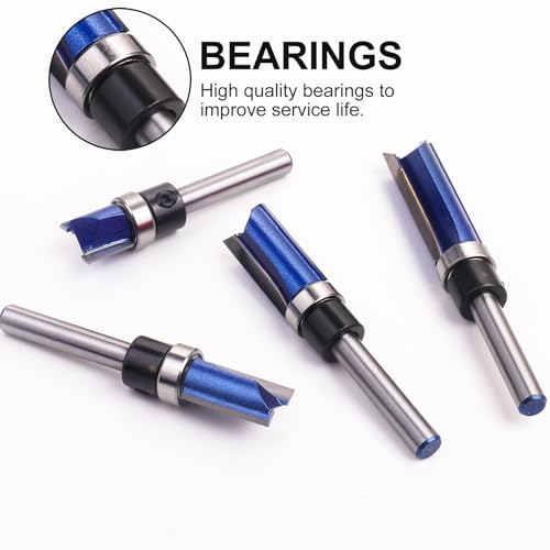 BAIDETS Pattern Flush Trim Router Bits 1/4 Shank, Bottom Bearing Pattern Router bit Set, Cutting Diameter: 1/2", Cutting Height Respectively 1/2", 3/4", 1", 1-1/2" for Home DIY and Woodworking - size: Pattern Flush Trim 4 Pcs