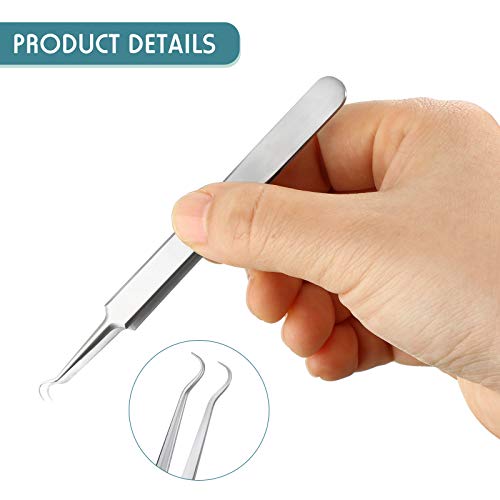 Honoson 3 Pcs Blackhead Tweezers Stainless Steel Tip Tool, Silver - color: Silver