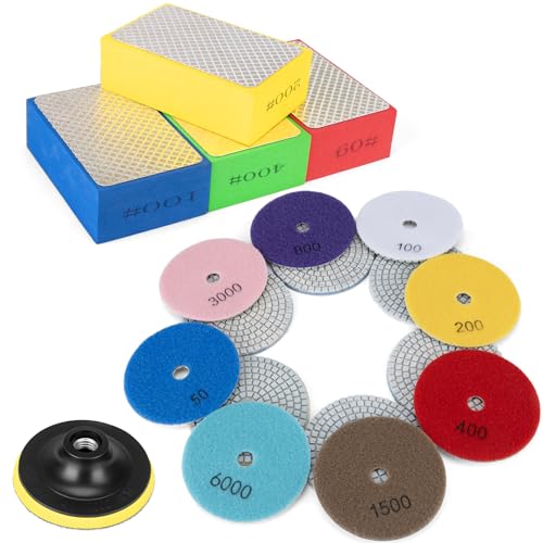 GDDGHS 19pcs Diamond Sanding Pads 50-8000 Grit, Upgraded 4 Inch Diamond Polishing Pads Kit for Marble Stone Granite Concrete Tile, Granite Polishing Pads for Wet/Dry Use - size: 19 PCS Diamond Polishing Pads