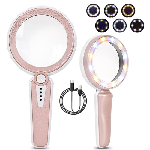 45X Magnifying Glass with Light for Reading, Jewelry, Low Vision Seniors - color: Pink