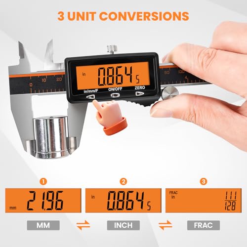 HARDELL Digital Caliper 12" USB-C Charging – Orange Display, Non-Backlit - color: Orange-12Inch