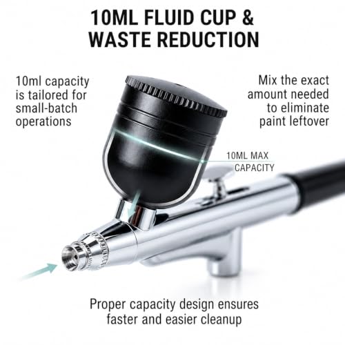Portable Airbrush Kit with 0.3mm Needle & 10ml Cups – Ideal for Painting, Models, Cake, Makeup & Nail Art (Black)