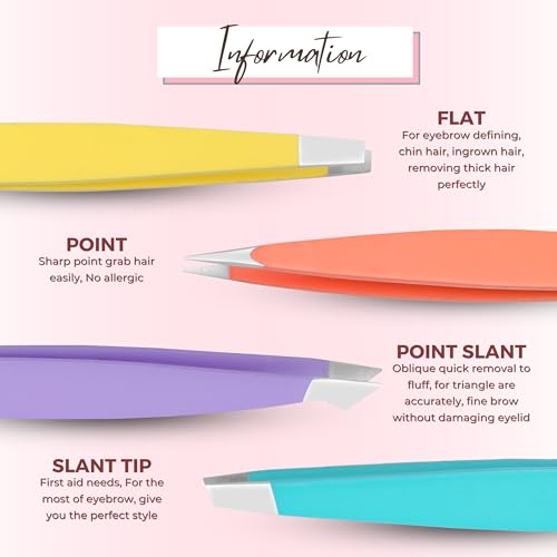 4-Pack Eyebrow Tweezers, Stainless Steel, Precision, Pastel Colors - color: Pastel Twezers