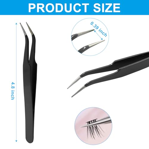 Murtenze 9 Pack Precision Tweezers, Stainless Steel Craft Curved Pointed Long Tweezer with Protective Cover for Eyelash Extensions, Jewelry Making, Rhinestones, Nail Art (Black) - color: Black