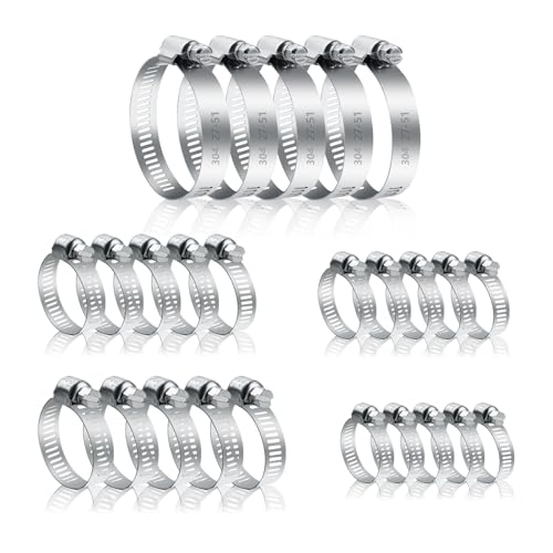 25 Pcs Adjustable Stainless Steel Hose Clamps Assortment, 1/4-2 in (6-51mm)