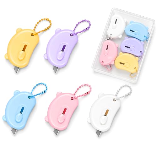 5 PCS Mini Box Cutters Retractable, Cute Letter Opener with Key Rings
