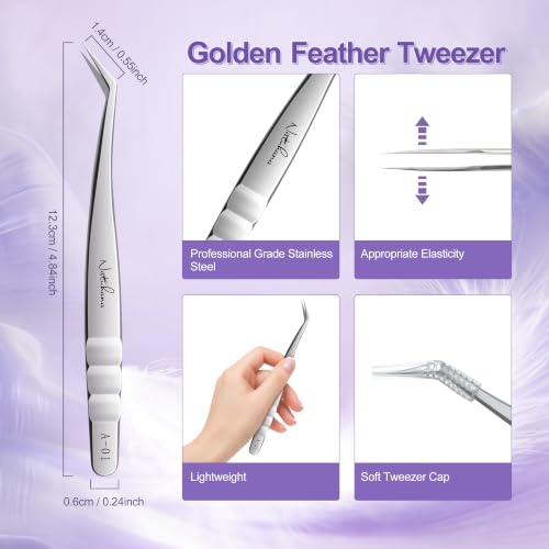High Precision Lash Tweezers for Individual and Volume Eyelash Extensions Pointed Premium Stainless Steel Curved Fiber Tip Professional Isolation Tweezer - color: A-01