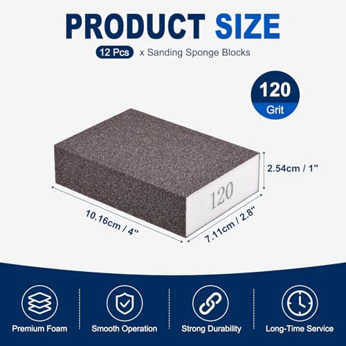 12Pcs 120Grit Sanding Sponges, Wet Dry Sanding Blocks - size: 120Grit