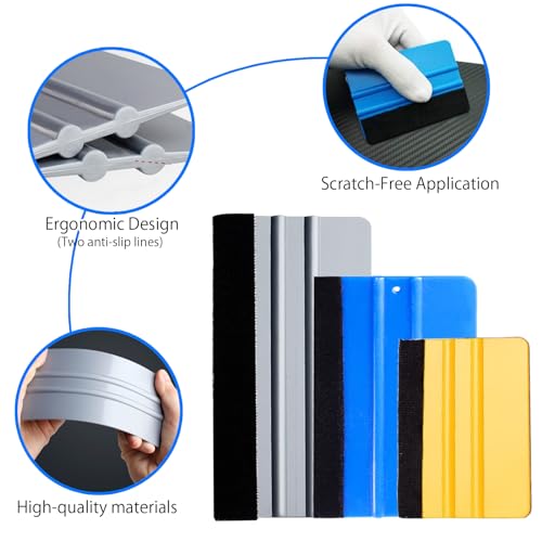 3 Pcs Vinyl Wrap Squeegee of Different Sizes, Felt Squeegee Vinyl Scraper Tool, 3 Size Vinyl Wrap Squeegee Applicator Tool for Window Tint, Wallpaper, Decal Sticker, Universal Car Accessories