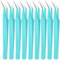Honoson 9 Pcs Curved Pointed Craft Tweezers Precision Tweezer,Blue - color: Blue