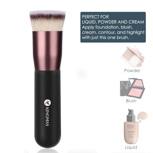 KINGMAS Flat Top Foundation Brush, Premium Kabuki Makeup Brush for Liquid, Blending, Cream, Powder,Blush Buffing Stippling Face Makeup Tools (Black, A (Flat Top)) - size: 1 Count (Pack of 1), style: A (Flat Top)
