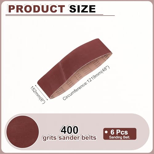HARFINGTON 6 x 48 Inch Sanding Belts, 6 Pcs 400 Grits Aluminum Oxide - size: 6x48 inch(400 grit)
