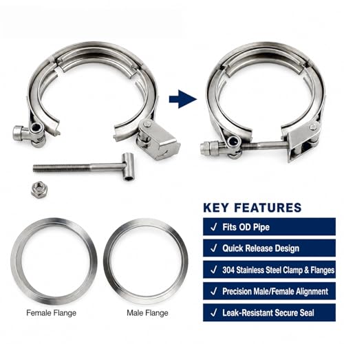 ROADFORMER 5 inch V Band Clamp with Flanges, Quick Release, 2 Pack - size: 5 inch