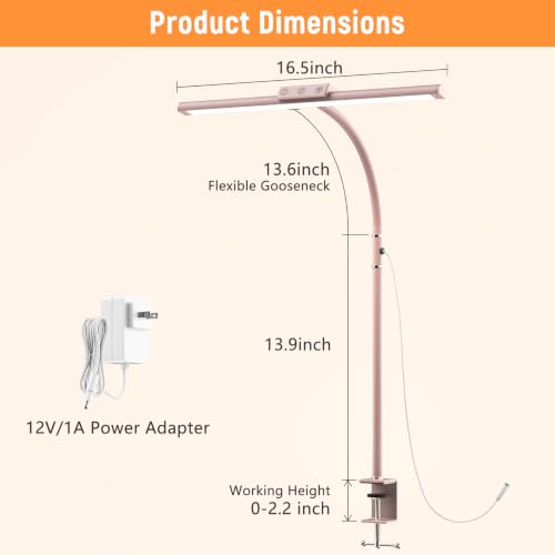 LED Desk Lamp for Home Office, Flexible Gooseneck Desk Lamp with Clamp - color: Pink