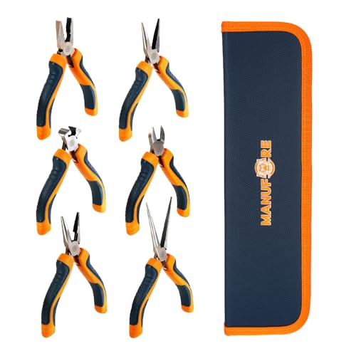 MANUFORE 6-Piece Mini Pliers Set for Precision Cutting, Gripping, Twisting