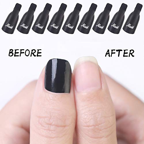 HiMo 10PC Plastic Acrylic Nail Art Soak Off Cap Clip UV Gel Polish Remover Wrap Tool (Black) - color: Black