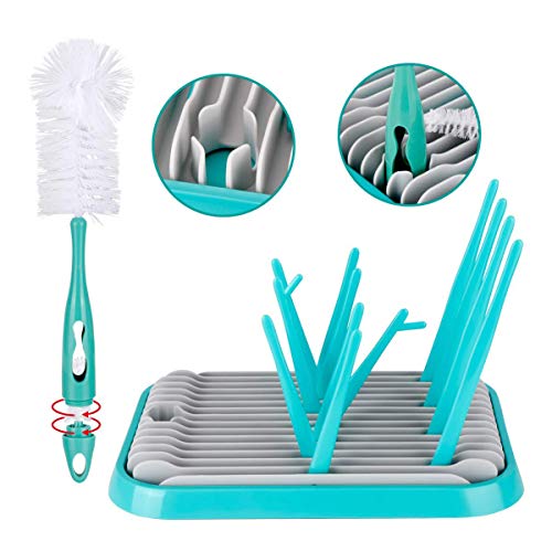 Baby Bottle Drying Rack with Bottle Cleaning Brush Set/Plastic Bag and Bottle Dryer - Drying Rack and The Planet Folds for Easy Storage