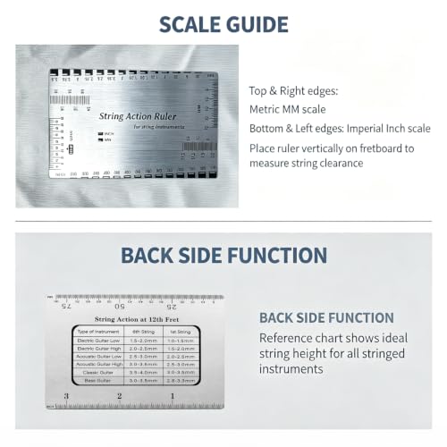String Action Gauge Ruler, Precision Guitar String Height Measuring Tool for Electric, Acoustic & Bass Guitar, Professional Luthier Setup Ruler for String Action Adjustment