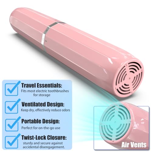 Long Ventilated Electric Toothbrush Travel Case, Portable Holder, Fits Most Standard Straight Electric Toothbrushes (Pink)