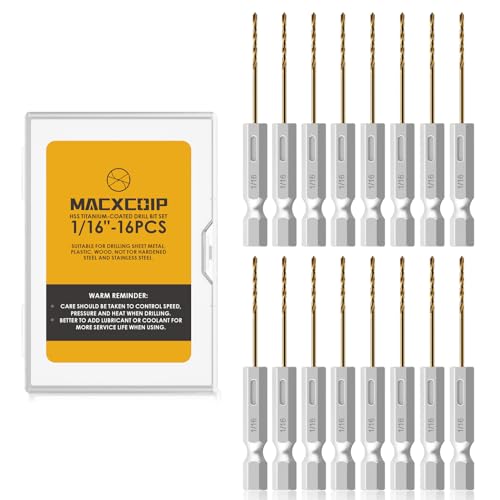 16Pcs 1/16" Hex Shank Titanium Twist Drill Bit Set - size: 1/16" - 16pcs HSS