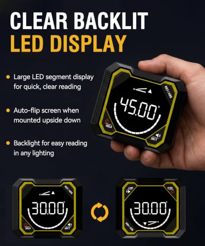 Digital Angle Finder, Magnetic Inclinometer, 4×90° Level Tool - color: Black
