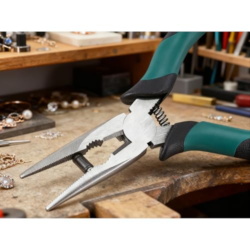 8 PCS 6.3 Inch Spring Needle Nose Pliers, Heavy Duty Steel Nose Side Cutting Pliers Nonslip Rubber Handle Wire Cutter for Crimping Looping Shearing - size: 6.5 Inch 8 PCS