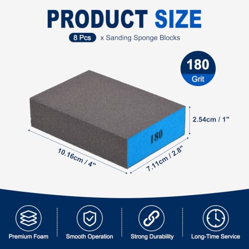 8Pcs 180Grit Sanding Sponges, Wet Dry Sanding Blocks - size: 180Grit
