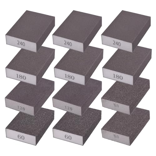 12Pcs 60-240Grit Sanding Sponges, Wet Dry Sanding Blocks - size: 60/80/120/180/240Grit