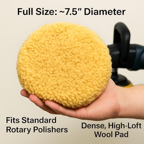 7.5" Wool Polishing Pad 2-Pack – Blended Wool Buffing Pads for Cars, Boats & RVs – Hook & Loop Backing – Removes Swirls, Micro Scratches, Fine Defects