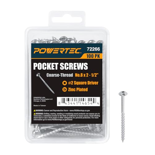 POWERTEC Pocket Screws, #8 x 2-1/2" Coarse Thread, Maxi-Loc, 100 PK (72266) - style: 100PK 2-1/2" Coarse Maxi-Loc Screws