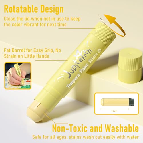 JUPITEARTH Tempera Paint Sticks for Kids, Quick Drying, 12 Colors - color: 12 Classic Colors