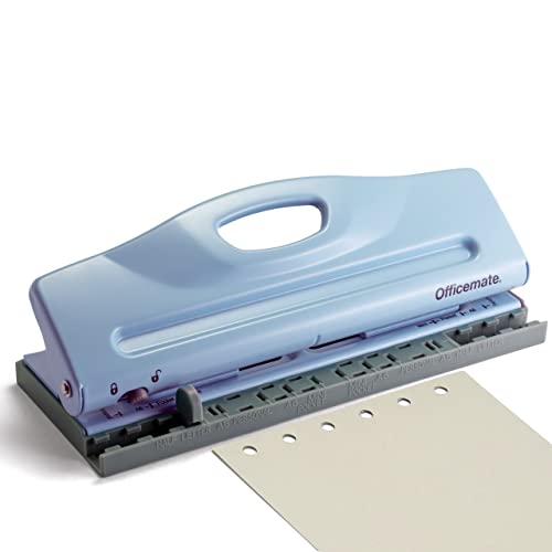 Officemate Adjustable 6-Hole Punch - 8 Sheet Capacity, Paper Punch for Planners and Binders, Fits Mini/Pocket, A6, Personal, A5 and Half Letter Paper, Easy-Read Guide, Blue - color: Blue