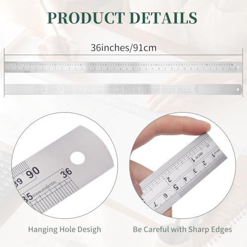 36 Inch Metal Ruler 10 Pack with Inch/Metric Conversion Table - size: 36-inch