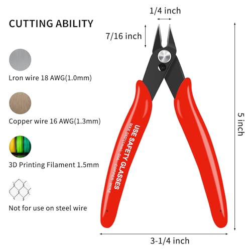 HongWay 10pcs Red 5" Micro Flush Cutters for Electronics Crafts - color: Red
