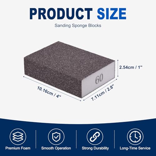 12Pcs 60-240Grit Sanding Sponges, Wet Dry Sanding Blocks - size: 60/80/120/180/240Grit