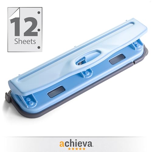 Achieva Economy 3-Hole Punch - 12 Sheet Capacity, Paper Punch with Retractable Paper Guide, Easy Pull Chip Tray with See-Thru Window, Solid Steel Construction, Black - color: Black