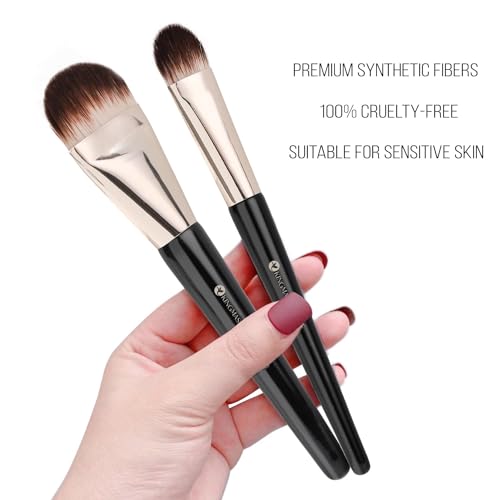 KINGMAS 2Pcs Flat Foundation Brush, Korean Makeup Brush, Tongue-Shape Concealer Contour Brush for Liquid Cream Blending - size: 2Pcs Round Brush