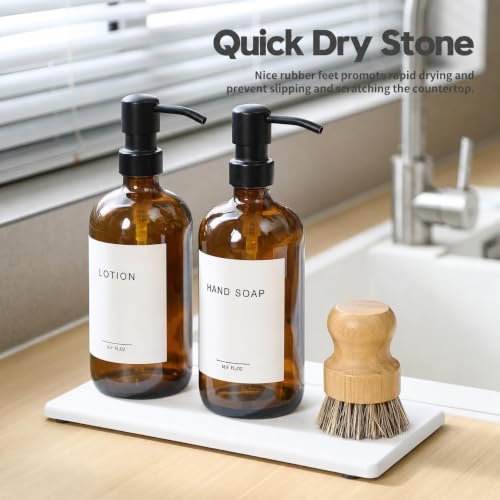 2PCS 10"x 5" Large Bathroom Sink Vanity Trays, Water Absorbing Diatomite Stone Quick Drying Mat for Kitchen Counter, Dish Rack Dispensers Sponge Holder Caddy Organizer, White, 10"x 5" - color: 2 Pack - White, size: 10" x 5"