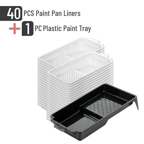 Bates- 4 Inch Paint Tray Set, 41 Pack, 1x 4 Inch Paint Roller Tray, 40x Disposable Plastic Liners, Black and White - size: 4 inch, 41 pcs