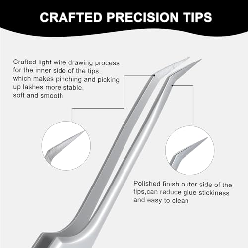 Ms.Queen Lash Tweezers for Eyelash Extensions,Professional Fine Tip 45 Degree Lash Tweezers for Volume Lash Extensions - style: 45 Degree Tweezers