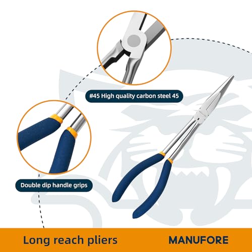 MANUFORE 11-Inch Long Reach Needle Nose Pliers, Straight, 45° & 90° Bent - style: 3PCS